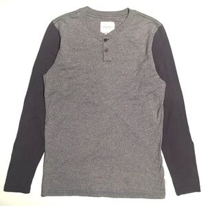 Saturdays Surf NYC Henley Top Long Sleeve T Shirt Baseball Crewneck Grey Beige S